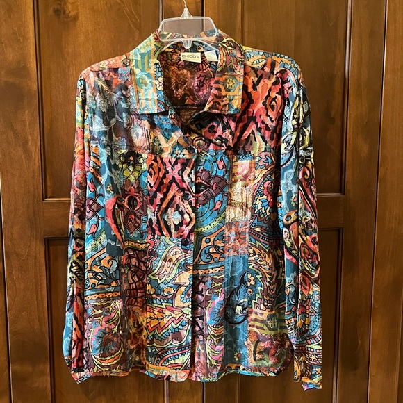 Chico's Tops - Chico's Vintage Multi-Color Print Button Down Blouse, Colorful, Size 2.